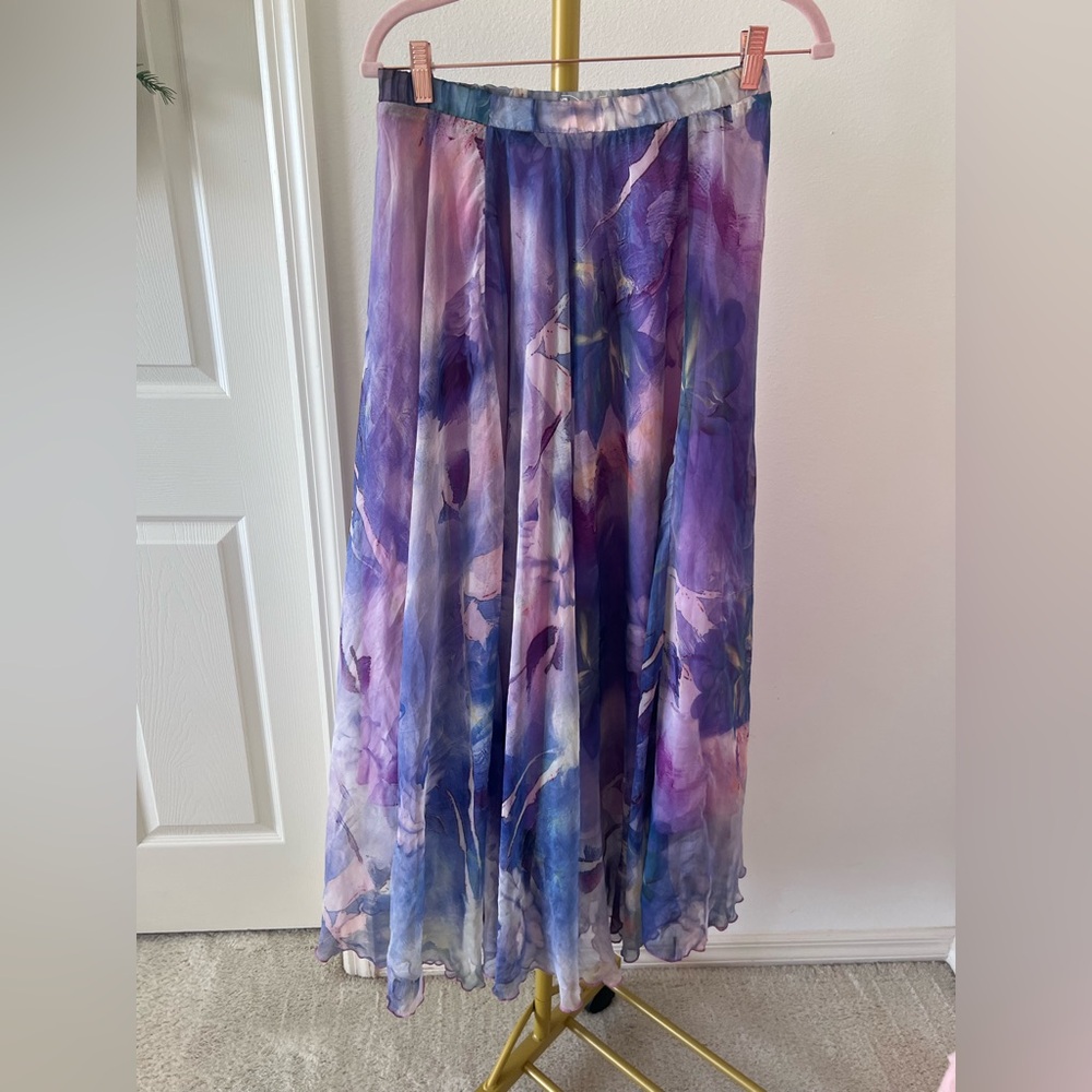 Chicwish Purple & Blue Floral Maxi Chiffon Skirt Women M/L EUC